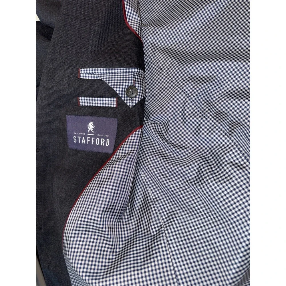 Stafford Sport Coat Gray Mens 38 R Blazer Check‎ Lined Pockets Classic Fit